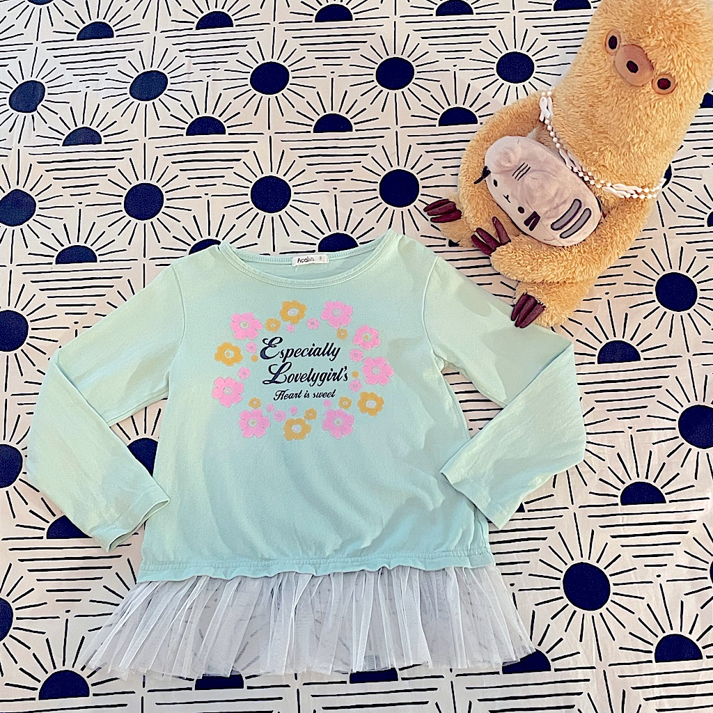 Lovely Girls Floral Graphic Green L/S Tulle Skirted Tee (Sz 5-6)